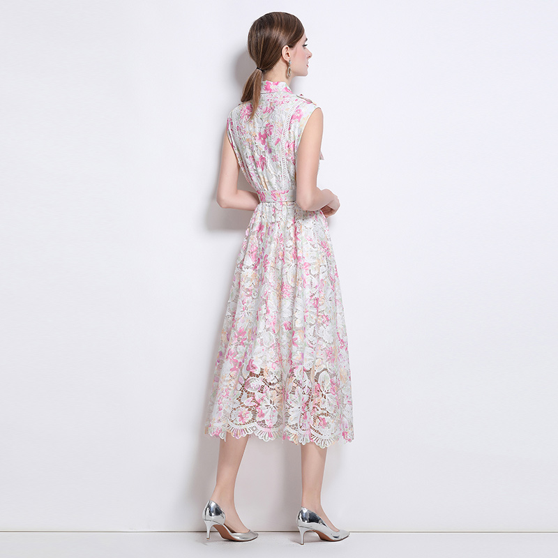 Lace lapel dress slim elegant long dress for women