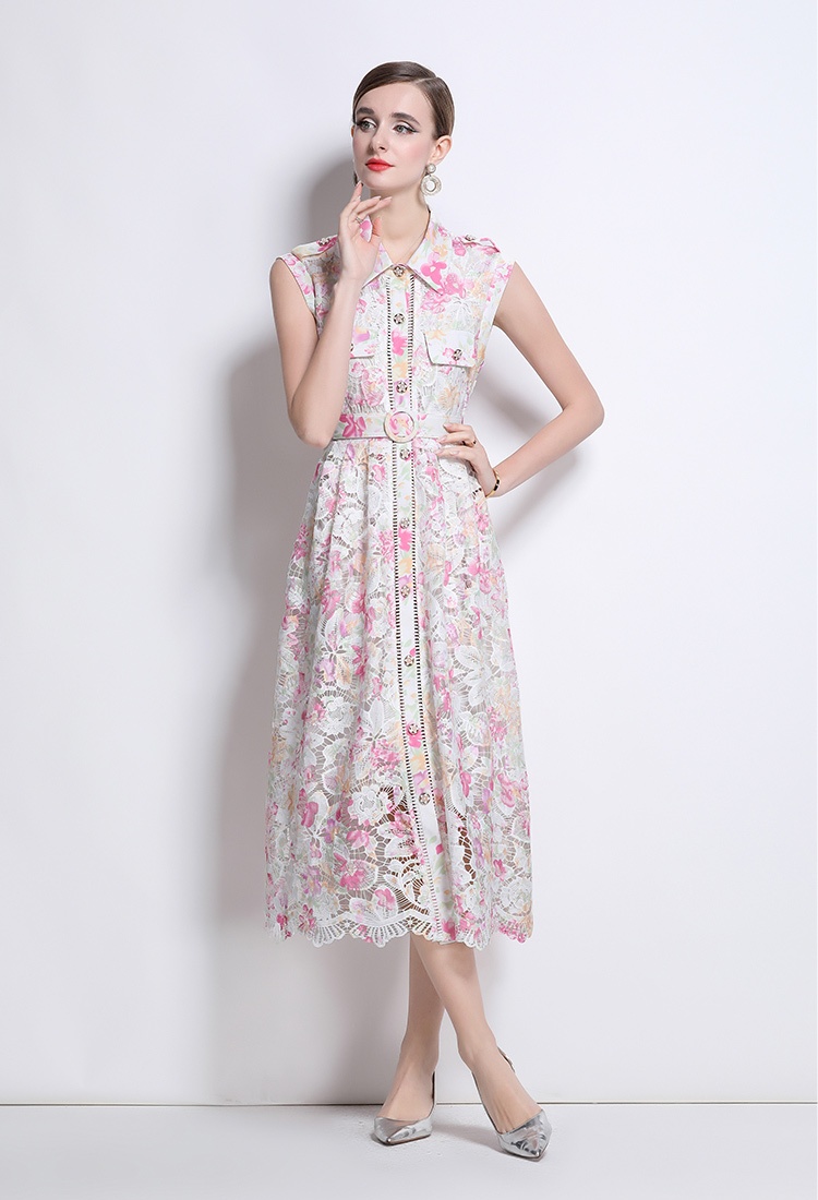 Lace lapel dress slim elegant long dress for women