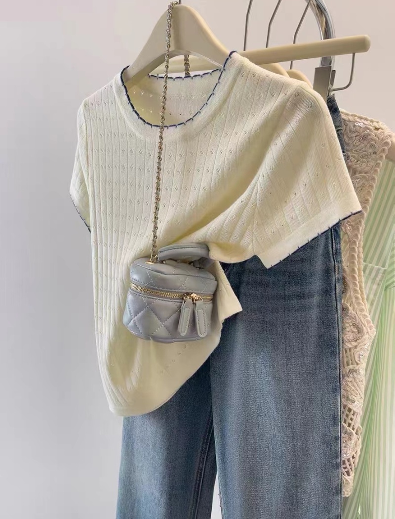 Loose fashion round neck tops summer hollow T-shirt