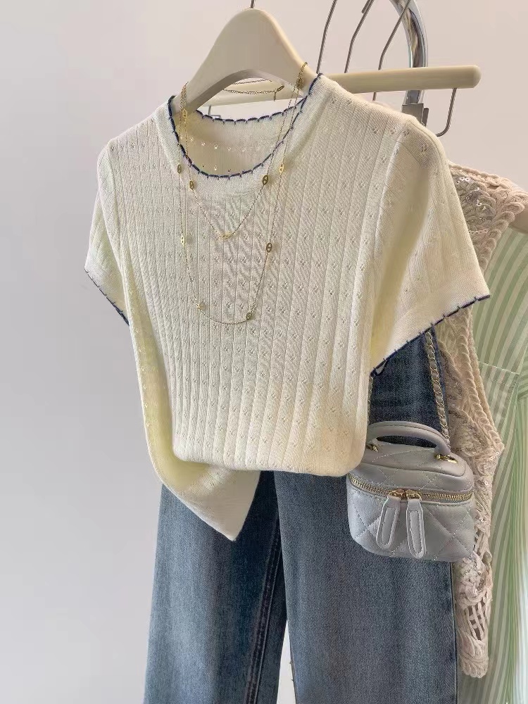 Loose fashion round neck tops summer hollow T-shirt