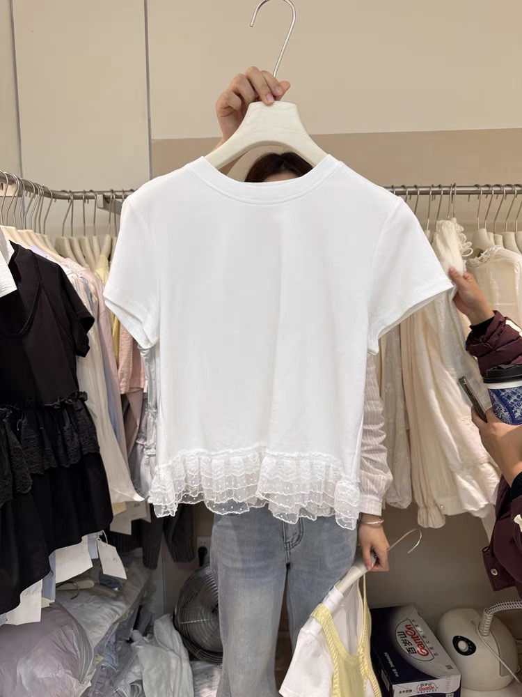 All-match Korean style simple vest knitted lace T-shirt