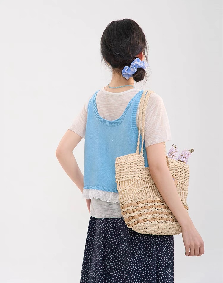 All-match Korean style simple vest knitted lace T-shirt