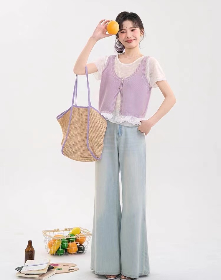 All-match Korean style simple vest knitted lace T-shirt