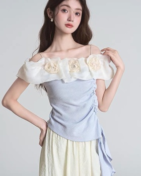 Summer unique ice silk tops hollow knitted sweater