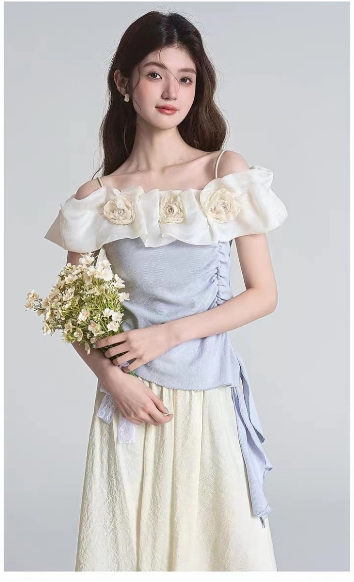 Summer unique ice silk tops hollow knitted sweater