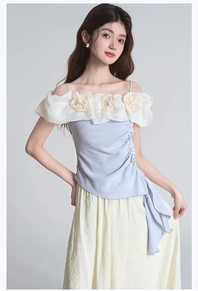 Summer unique ice silk tops hollow knitted sweater