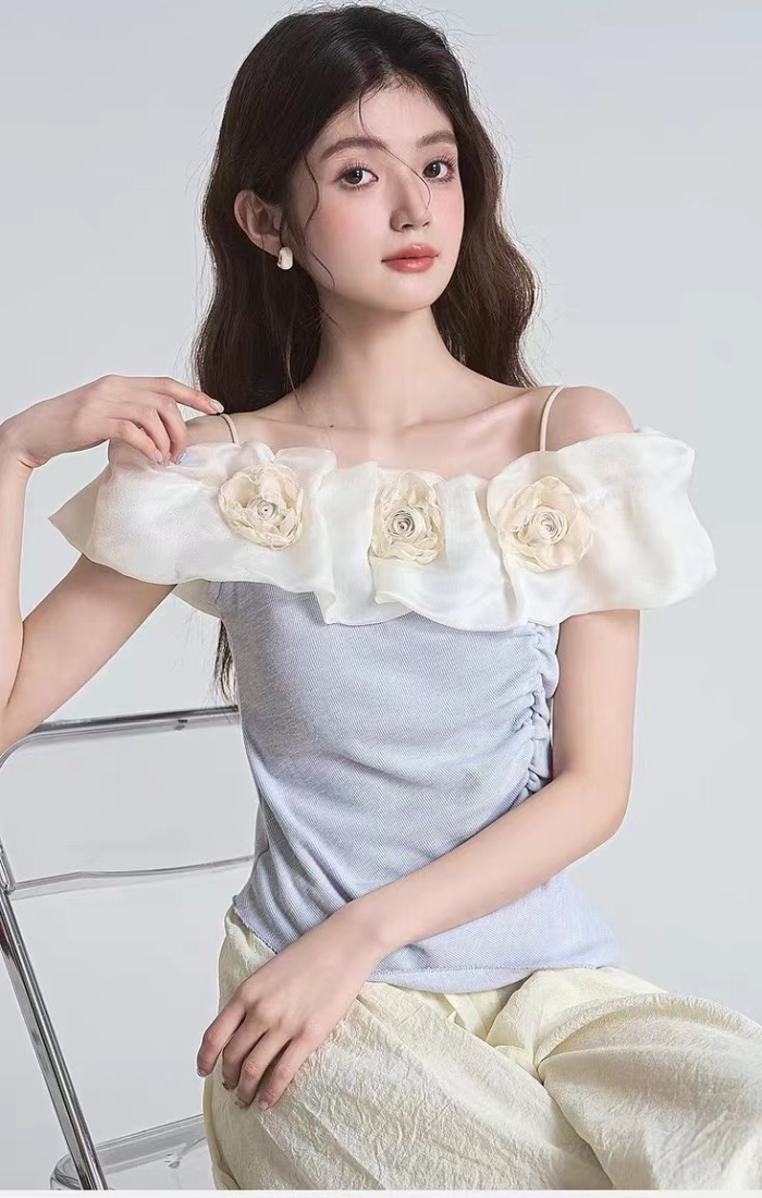 Summer unique ice silk tops hollow knitted sweater