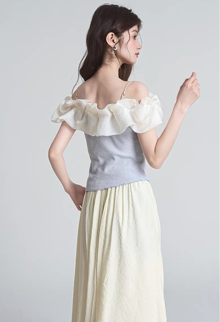Summer unique ice silk tops hollow knitted sweater