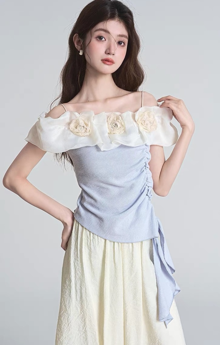 Summer unique ice silk tops hollow knitted sweater