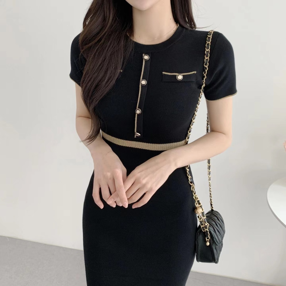 Korean style high waist short sleeve slim dress