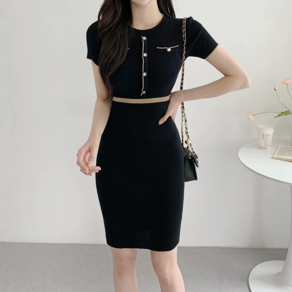 Korean style high waist short sleeve slim dress