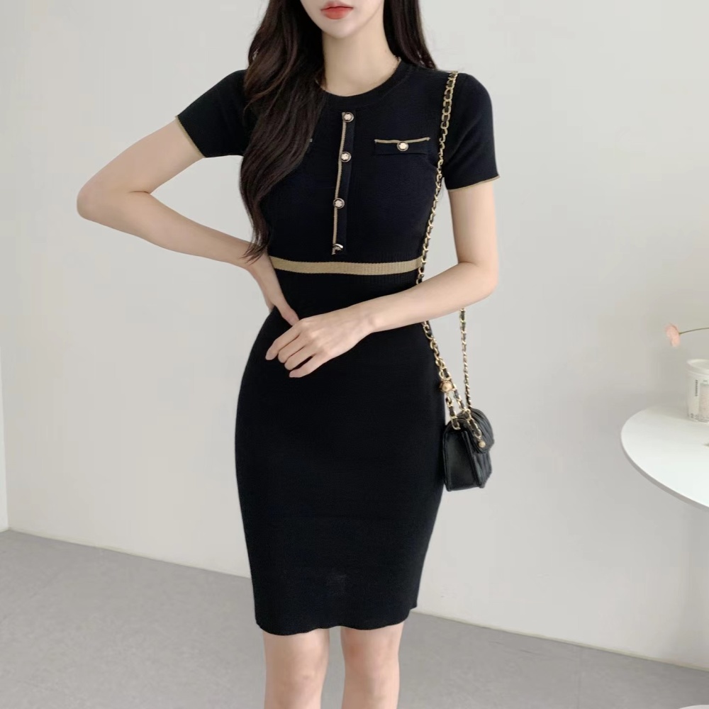 Korean style high waist short sleeve slim dress