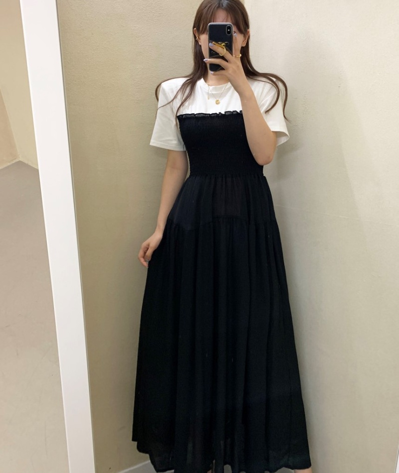 Splice all-match mixed colors short sleeve dress