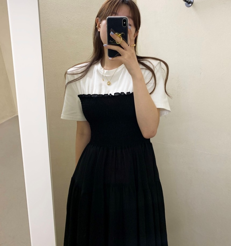 Splice all-match mixed colors short sleeve dress
