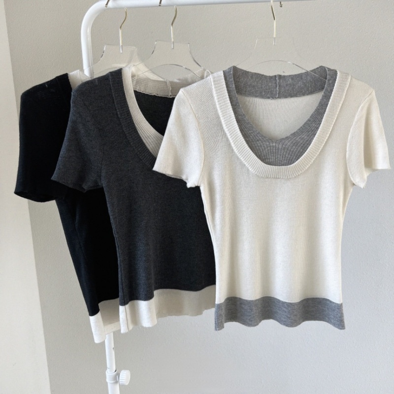 Sweet lotus leaf edges Korean style splice sweater