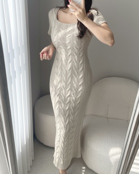 Korean style square collar short sleeve mermaid dress