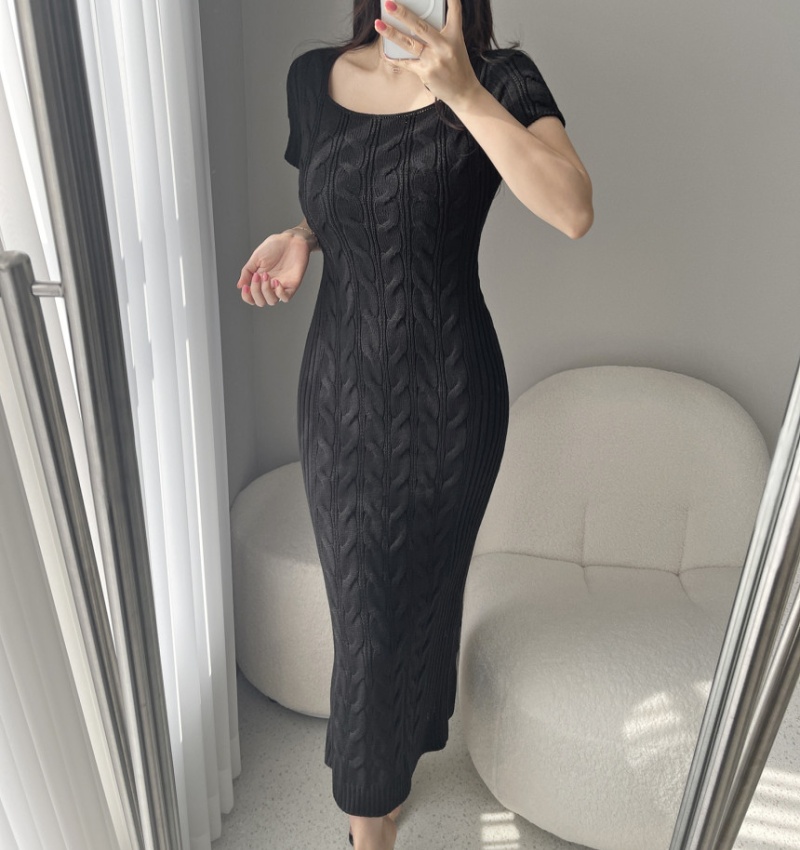 Korean style square collar short sleeve mermaid dress