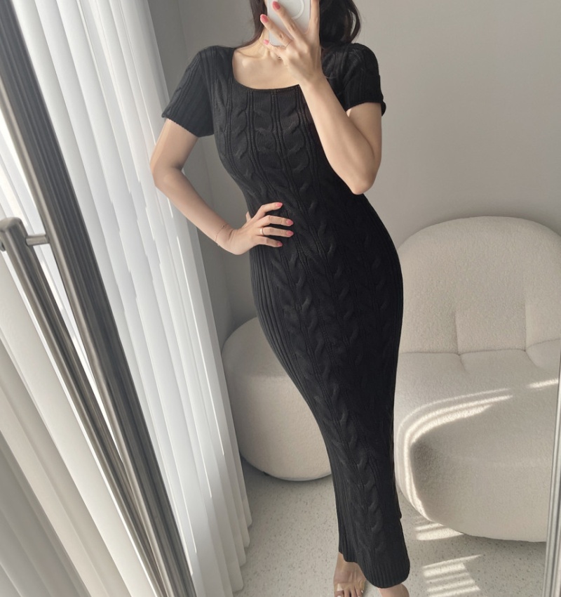 Korean style square collar short sleeve mermaid dress