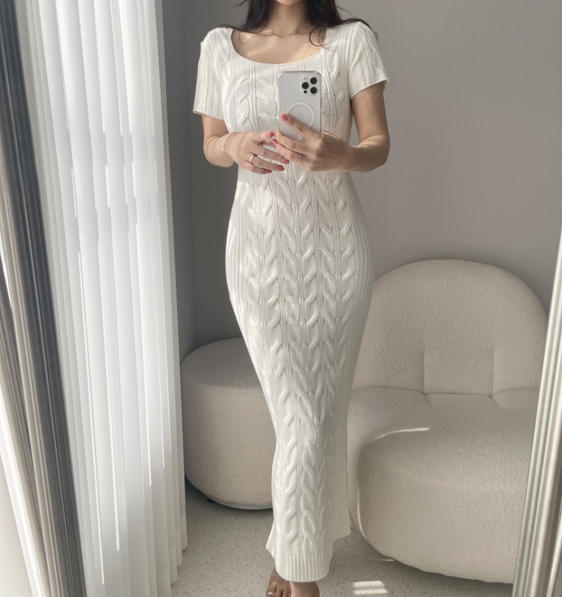 Korean style square collar short sleeve mermaid dress
