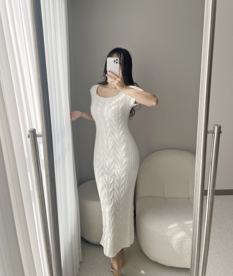 Korean style square collar short sleeve mermaid dress