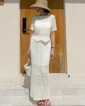 Package hip Korean style tops hollow mermaid skirt 2pcs set