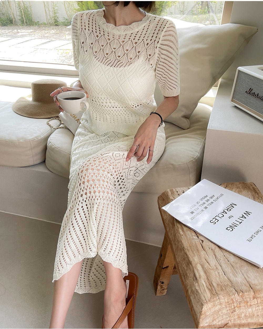 Package hip Korean style tops hollow mermaid skirt 2pcs set