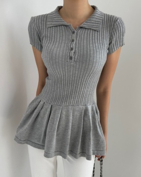 Lapel slim short skirt knitted Korean style T-shirt