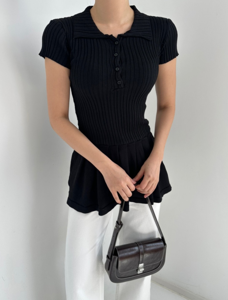 Lapel slim short skirt knitted Korean style T-shirt