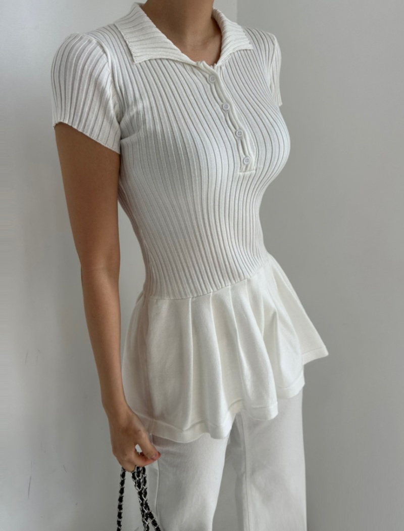 Lapel slim short skirt knitted Korean style T-shirt