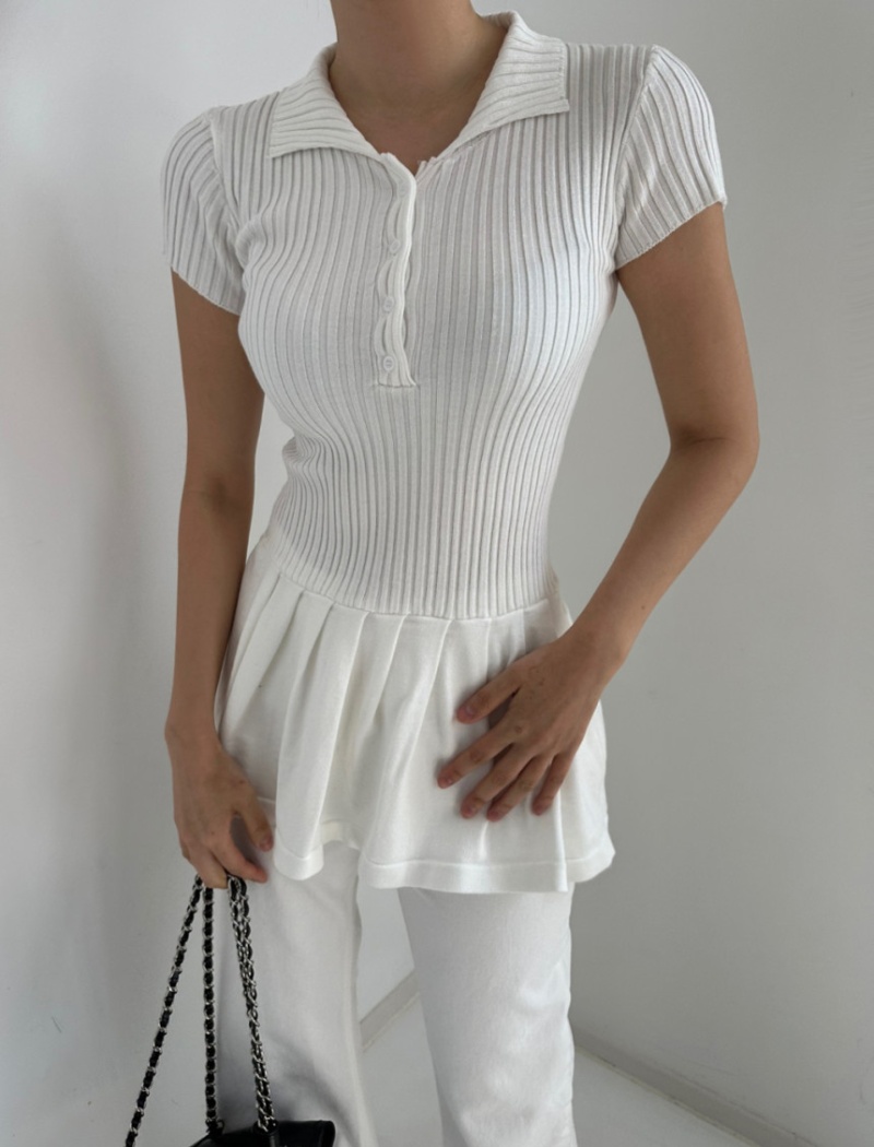 Lapel slim short skirt knitted Korean style T-shirt