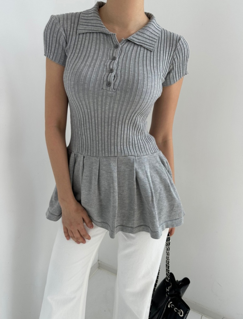 Lapel slim short skirt knitted Korean style T-shirt