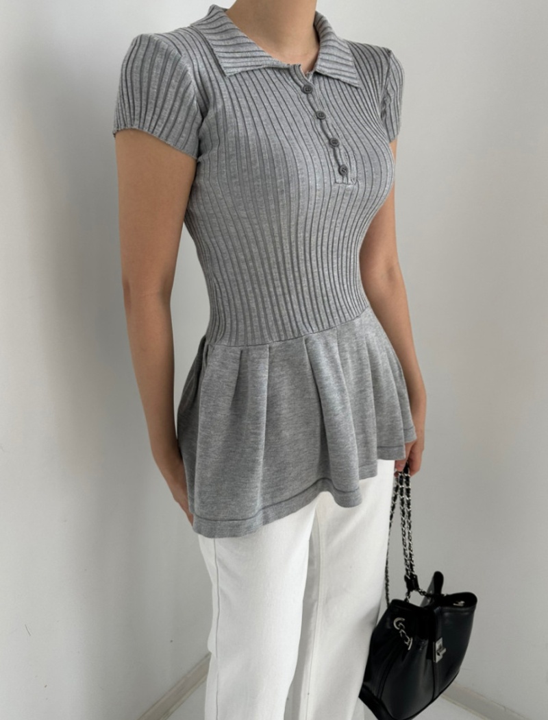Lapel slim short skirt knitted Korean style T-shirt