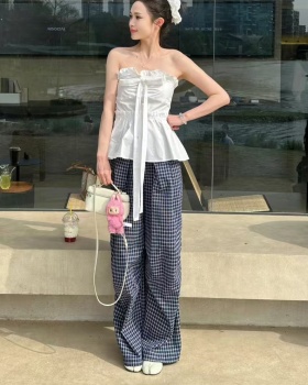 Wrapped chest summer wide leg pants lace tops 2pcs set