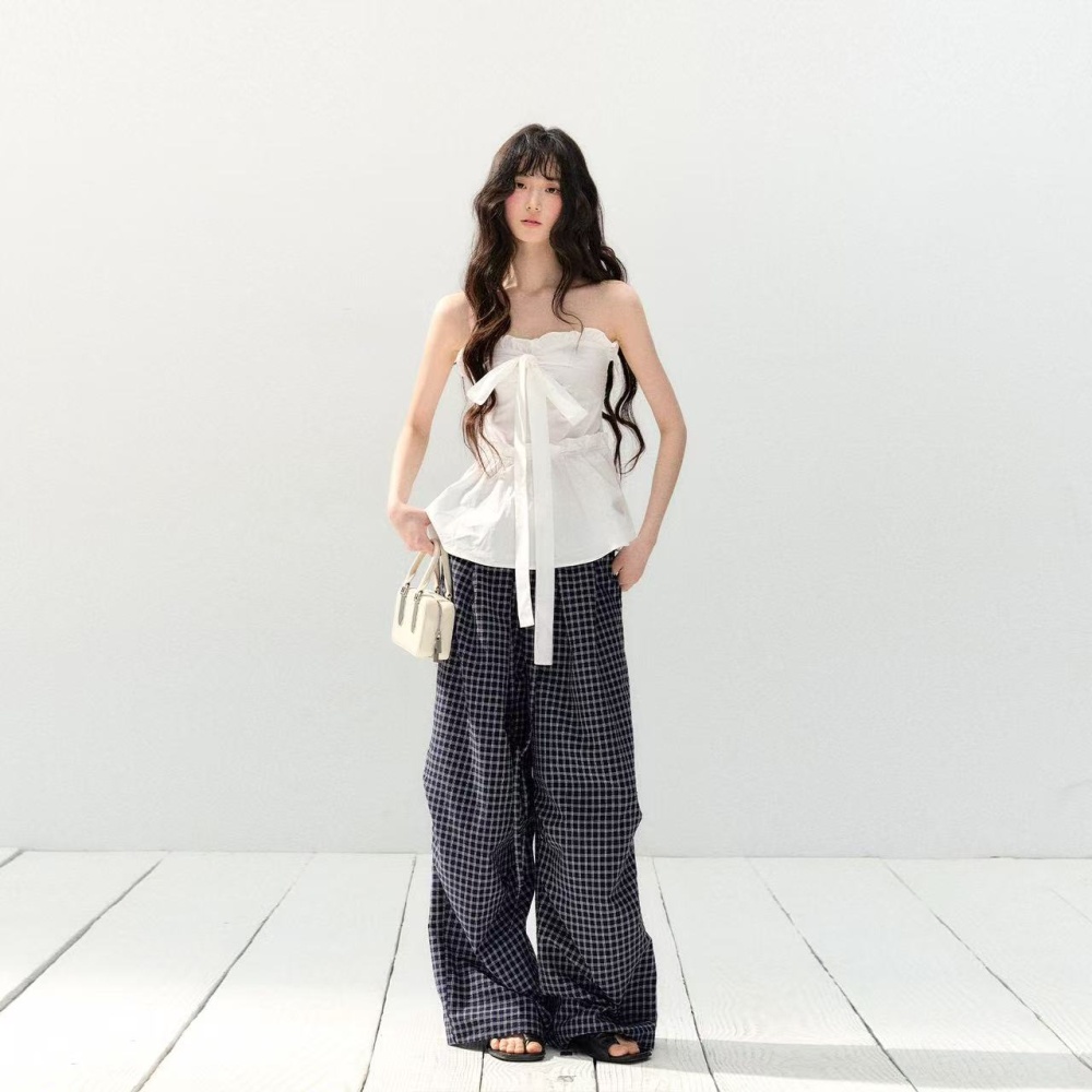 Wrapped chest summer wide leg pants lace tops 2pcs set