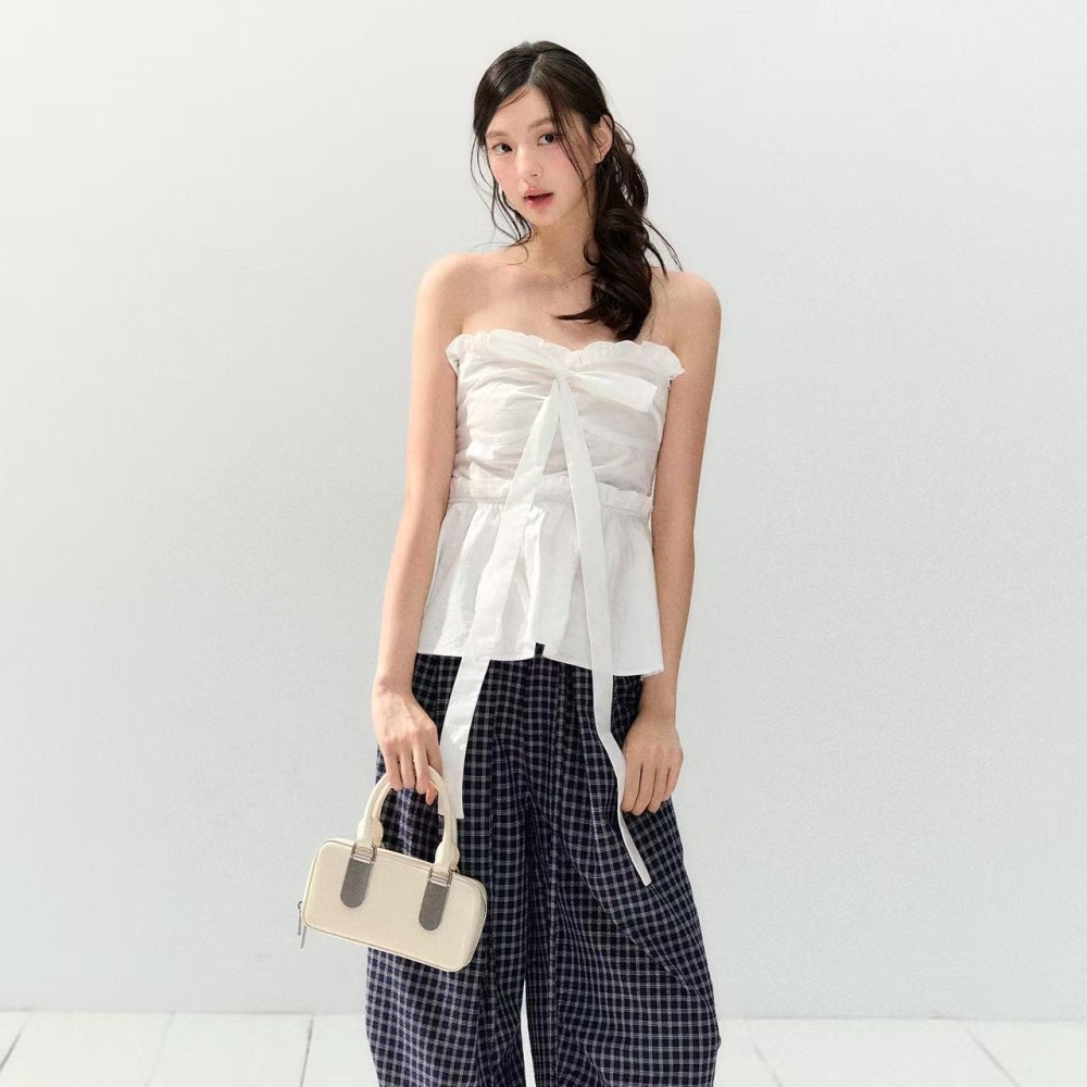 Wrapped chest summer wide leg pants lace tops 2pcs set