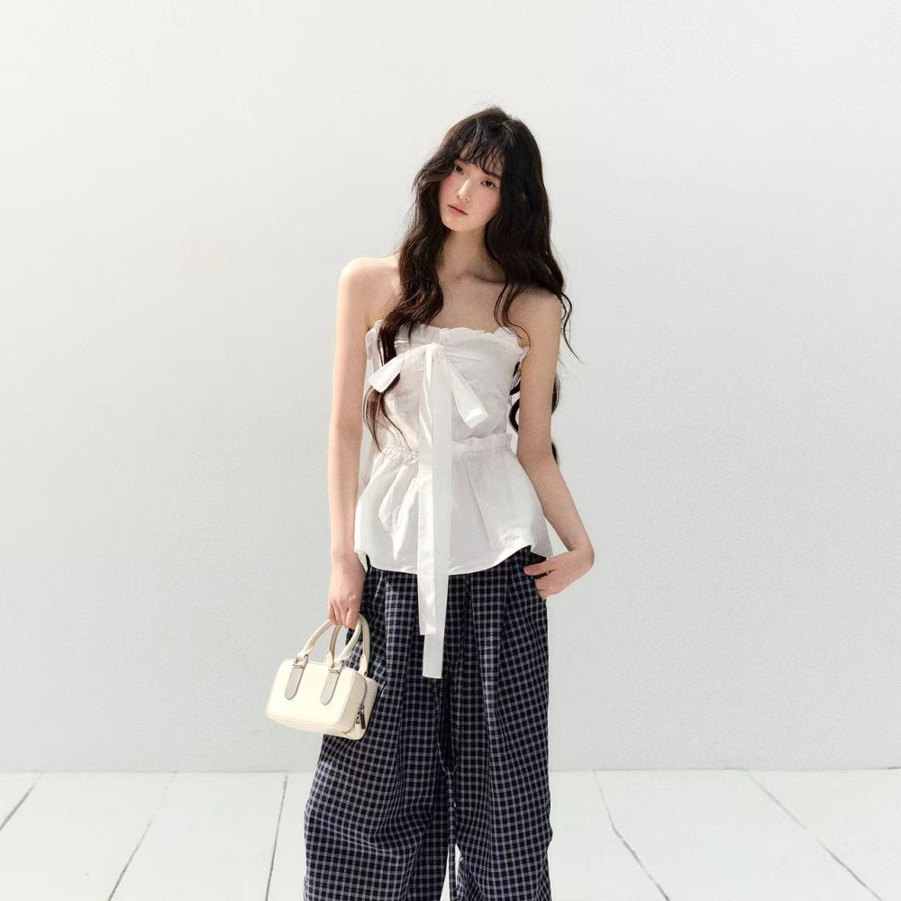 Wrapped chest summer wide leg pants lace tops 2pcs set