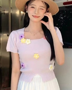 Flowers summer sweater short sleeve tops for women