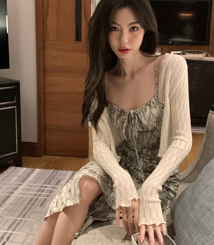 Long sleeve summer pure V-neck thin short slim cardigan