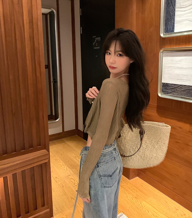 Long sleeve summer pure V-neck thin short slim cardigan