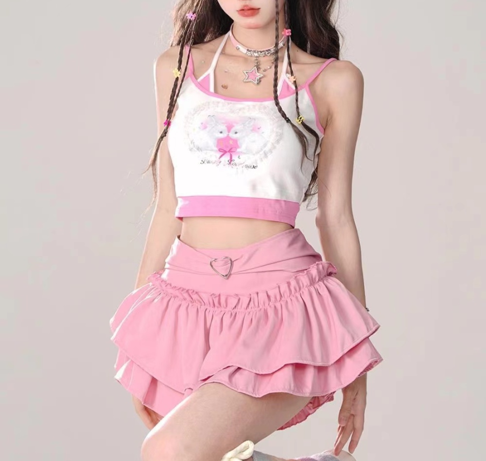 Slim pink cake puff skirt A-line summer short skirt