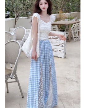 Casual plaid pants ballet tops 2pcs set
