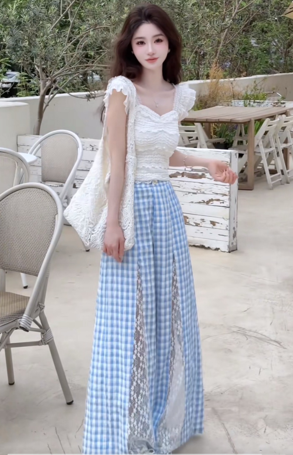 Casual plaid pants ballet tops 2pcs set