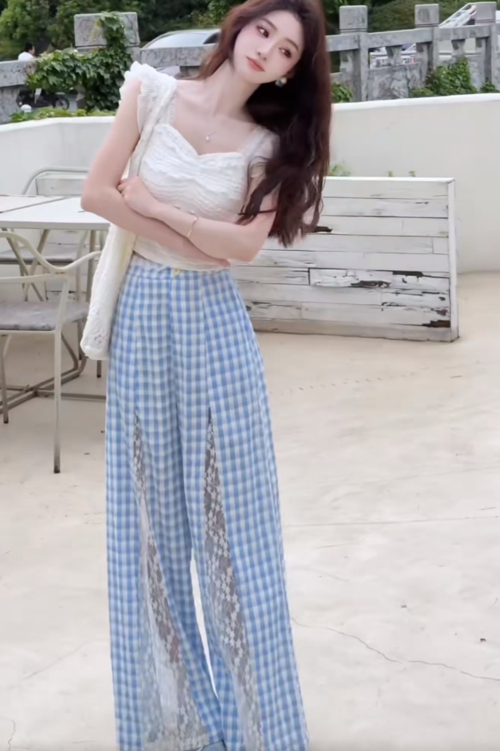 Casual plaid pants ballet tops 2pcs set