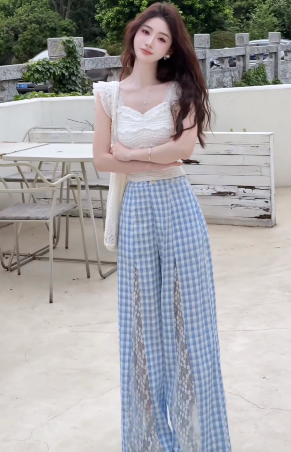 Casual plaid pants ballet tops 2pcs set