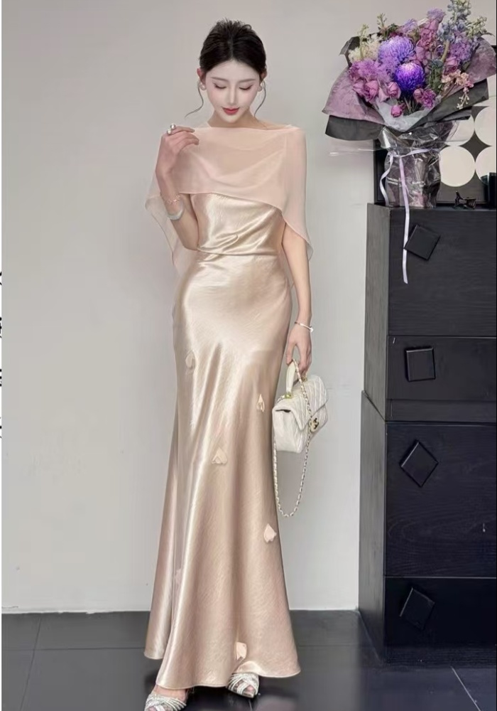 Satin ladies long dress spring and summer sling shawl