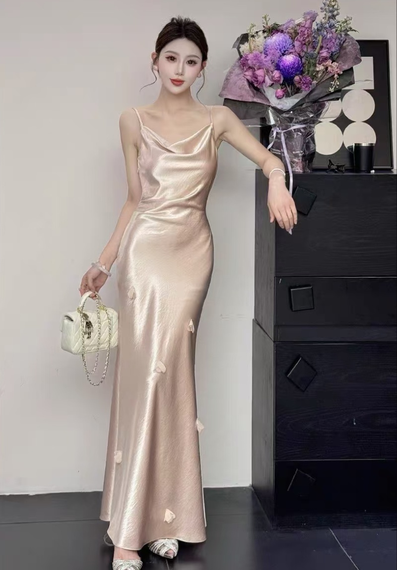Satin ladies long dress spring and summer sling shawl