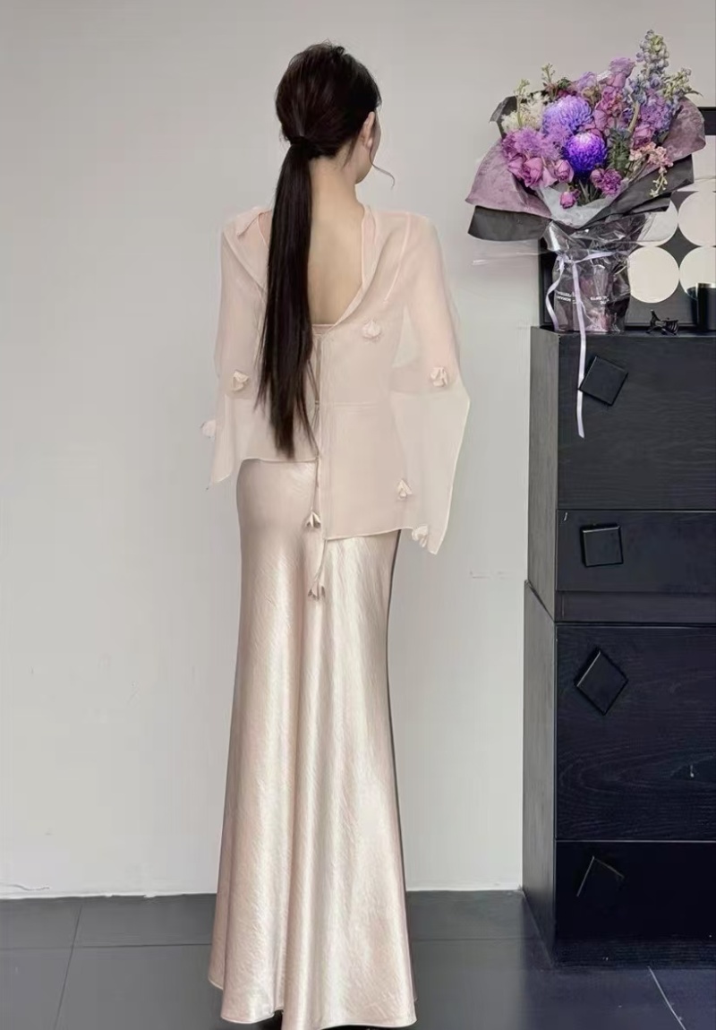 Satin ladies long dress spring and summer sling shawl