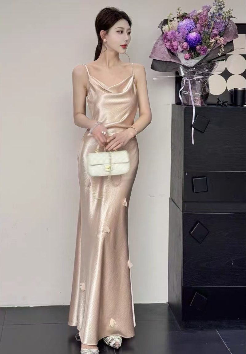 Satin ladies long dress spring and summer sling shawl