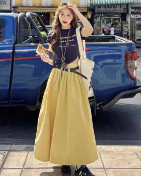 Mixed colors cool skirt retro T-shirt a set