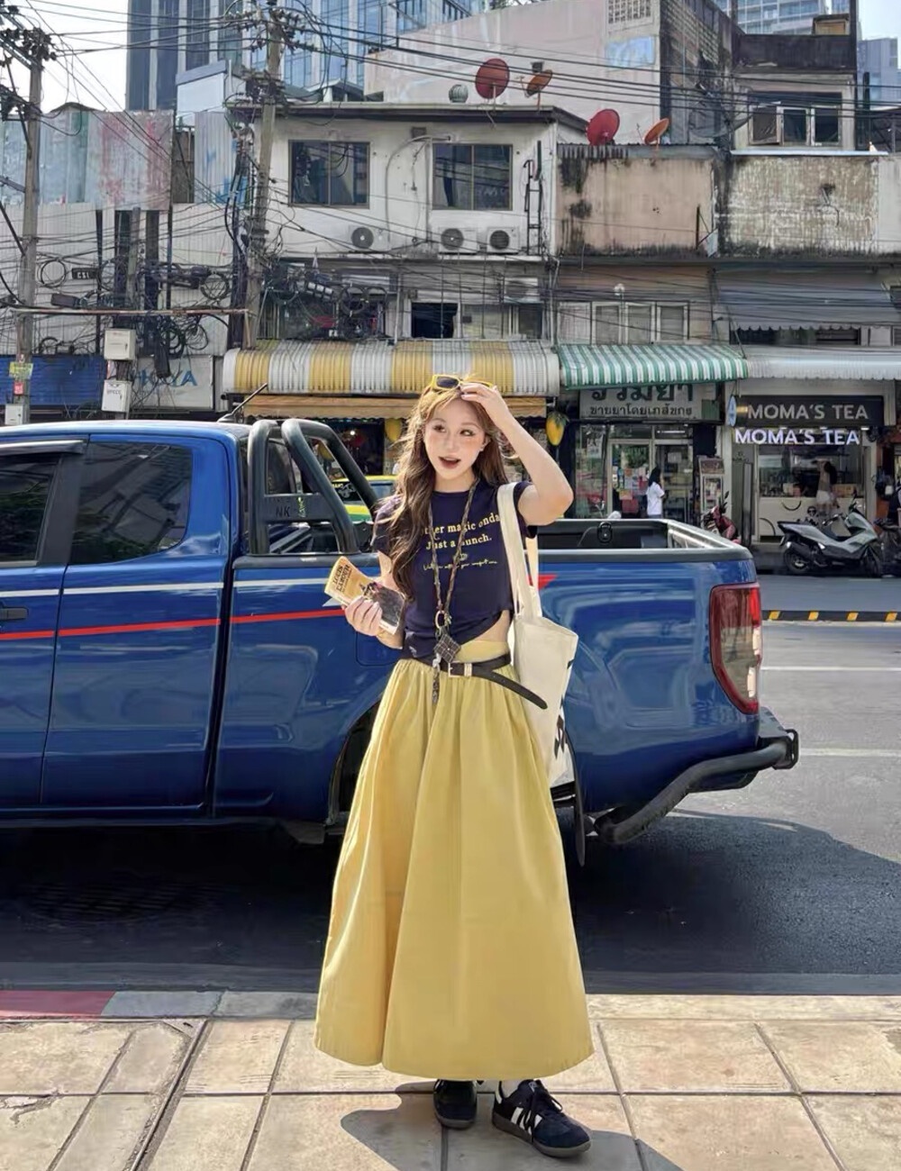 Mixed colors cool skirt retro T-shirt a set